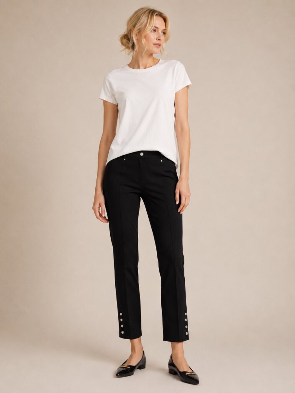 2/$30 White House Black Market Slim Button Leg Pants Mid Rise Blanc 0 #8158
